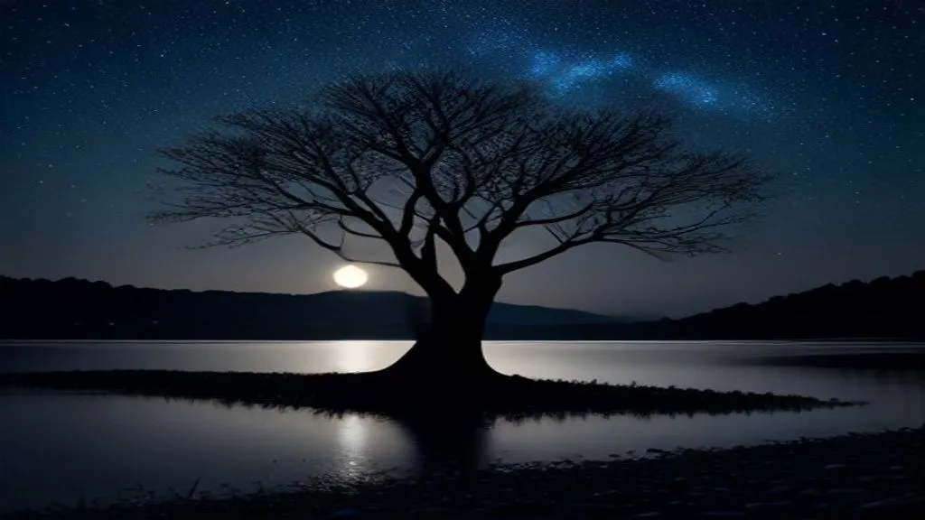 a dark mangrove shoreline at night